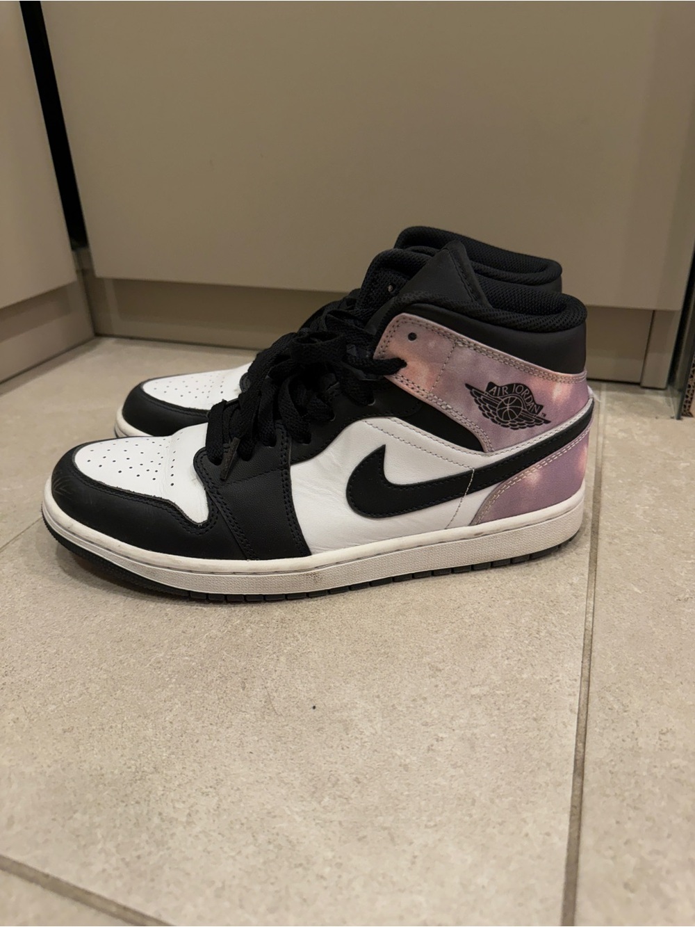 Nike Air Jordan 1 Mid - Black / White with Pink/Purple